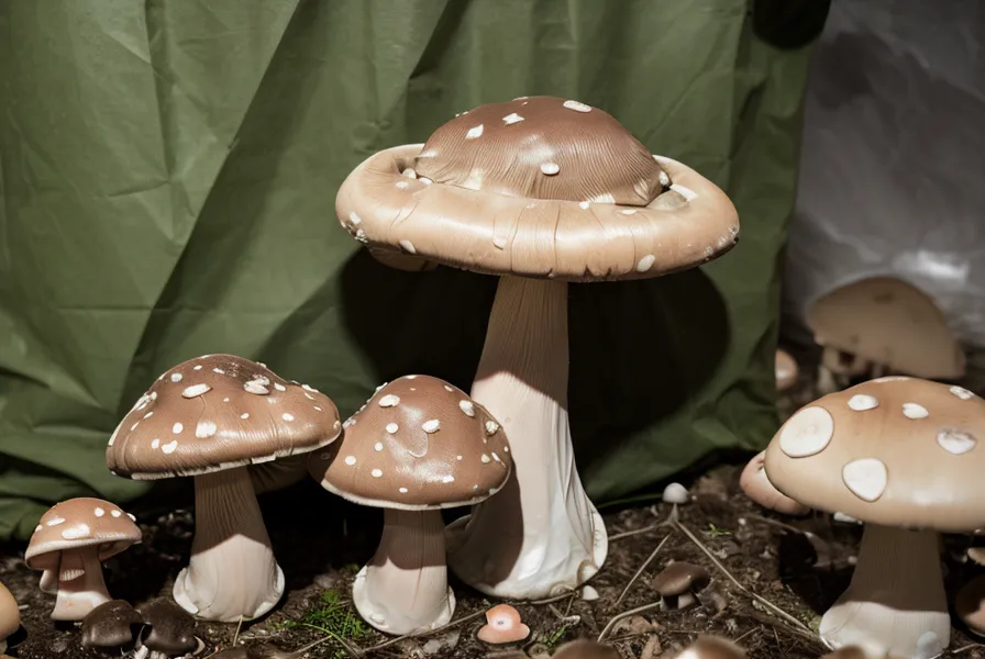 Bolsa de cultivo de hongos fallida y contaminada siendo desechada en un compost.