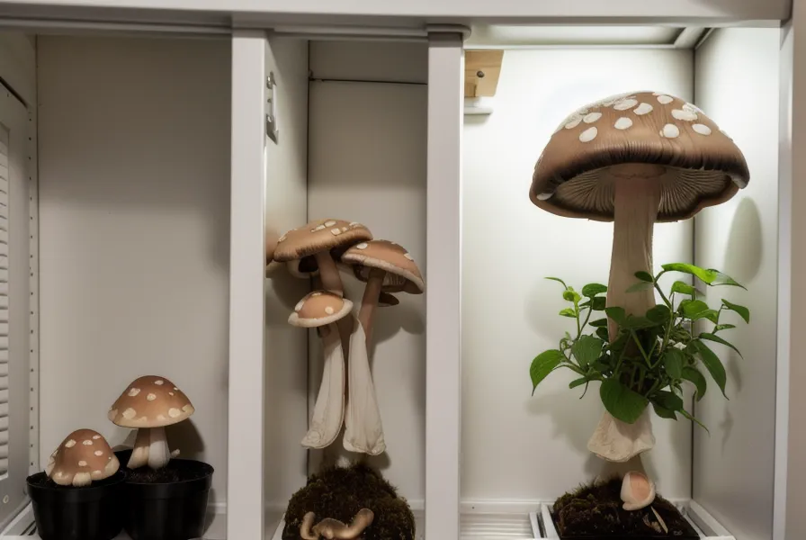 gírgolas deformes con tallos gruesos y sombreros pequeños en un placard de Rosario