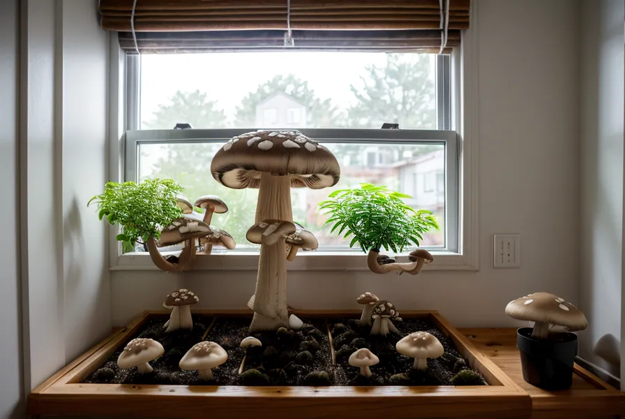 Cosecha de gírgolas de cultivo casero recién cortadas junto al mate