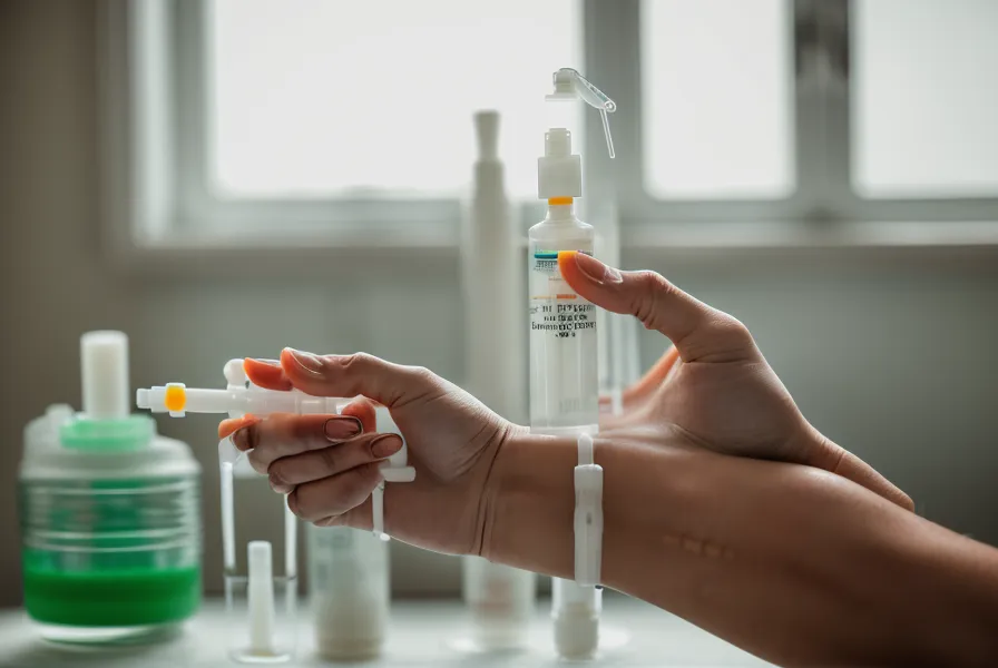 Inoculación de granos de centeno con cultivo líquido de hongos usando una aguja fina de jeringa